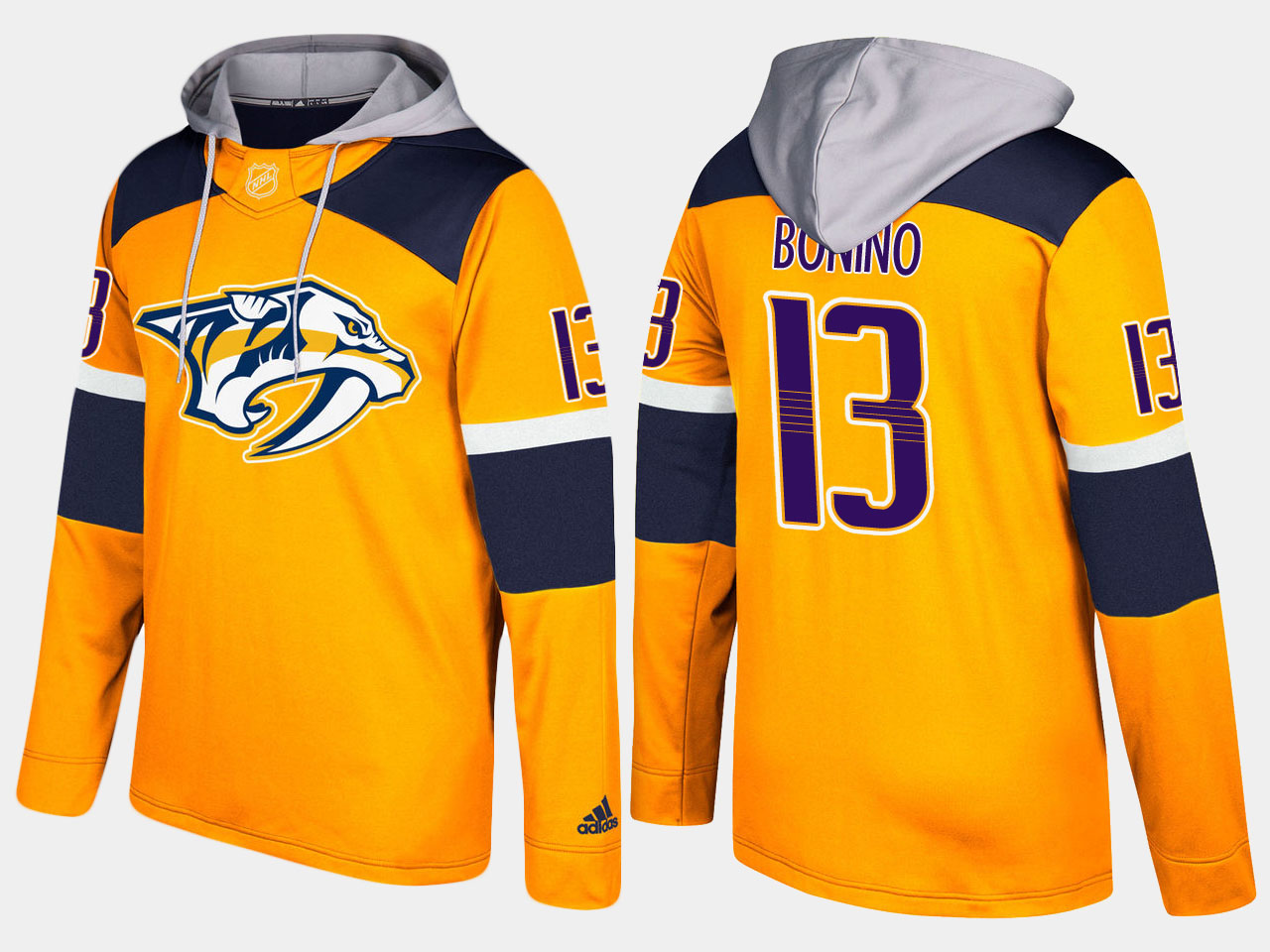 Men NHL Nashville predators #13 nick bonino yellow hoodie->nashville predators->NHL Jersey